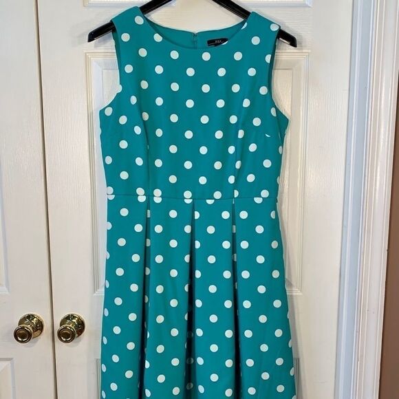 VINTAGE R&K GREEN w WHITE POLKA DOTS SIZE 14 - Picture 3 of 6